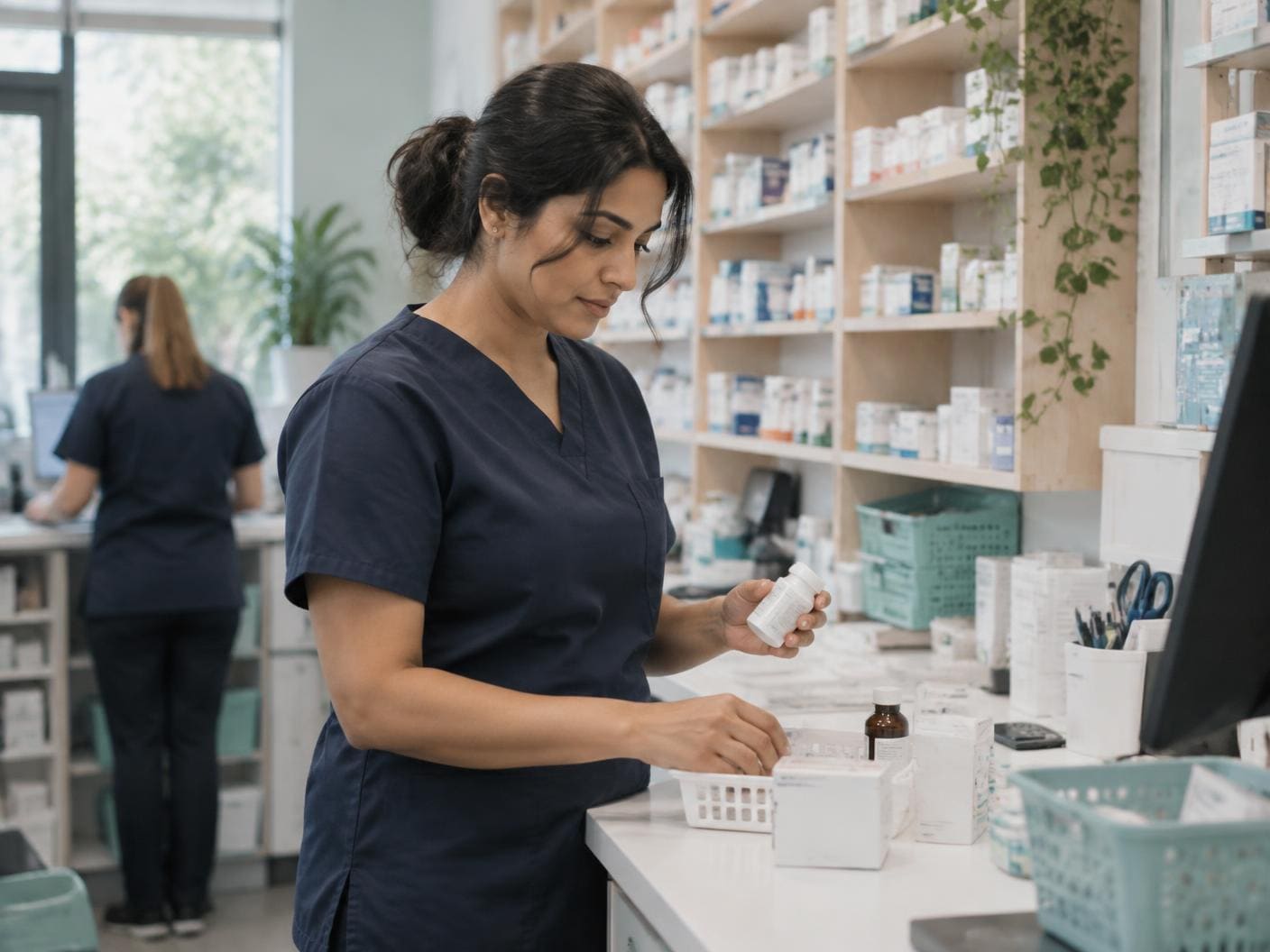 The dispensing team preparing prescriptions at Millfield Pharmacy